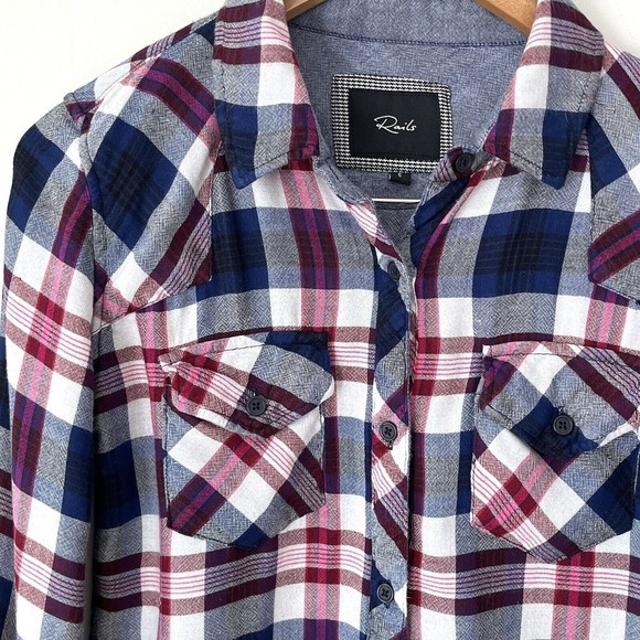 Rails Women Plaid Double Woven Tencel Blend Button Up Shirt Size S - Picture 3 of 10